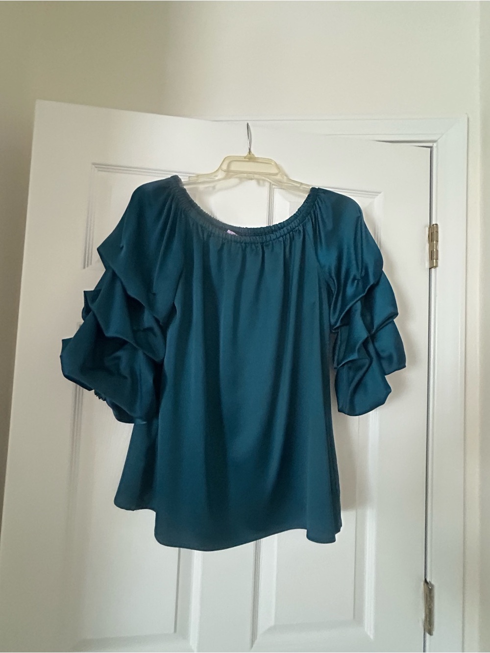 MSK Teal Ruffle Sleeve Peasant Blouse